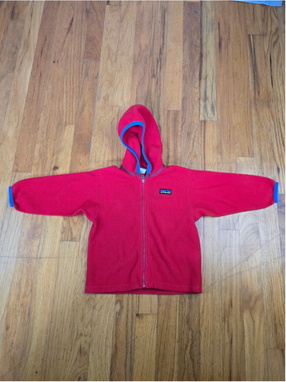 Boys Patagonia Fleece Zip-Up Hoodie Red Blue Size 2T